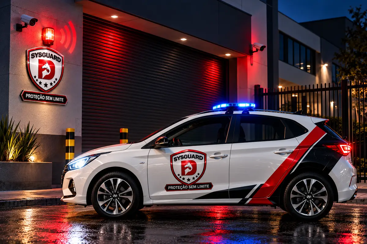 Viatura da SysGuard em atendimento a disparo de alarme em frente a uma empresa